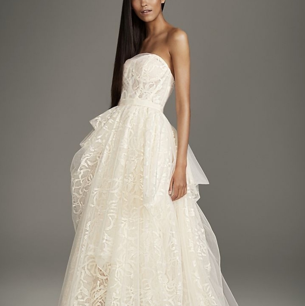 White by Vera Wang Stencil Ball Gown Wedding Gown in ivory and pearl pink lining
